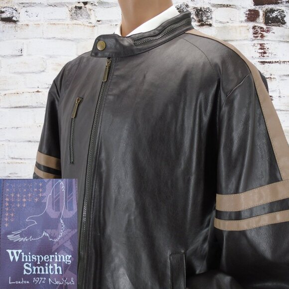 whispering smith Faux leather jacket XL Brown Round collared biker jacket - Picture 1 of 16